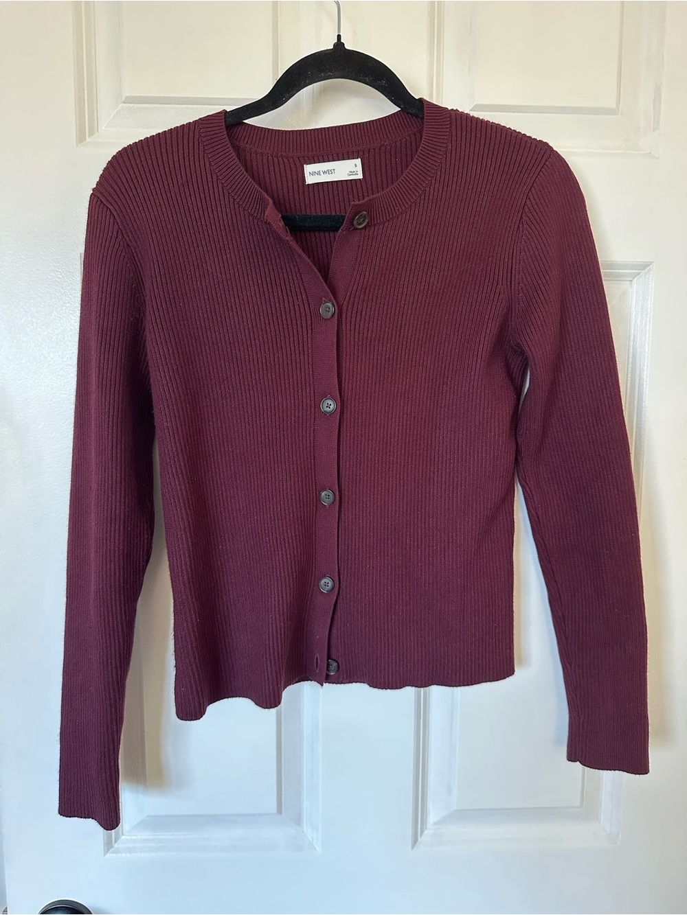 Nine West Women's Ribbed Button-Front Cardigan - Wine